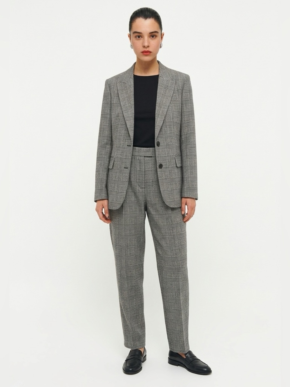 EUC LOFT SZ XSP Black/white Glen plaid pull on, pleated trouser/waist 27”-30”